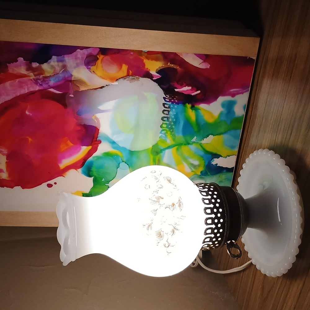 Vintage Milk Glass Hurricane Lamp